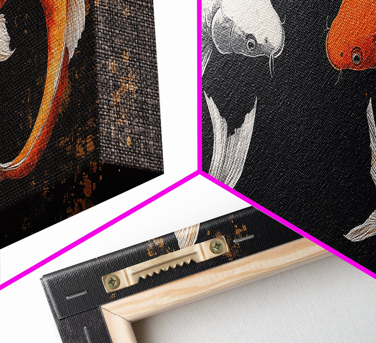 Koi Fish Infinite Sign Framed Canvas Print Ready To Hang, Wabi Sabi Home Decor, Panoramic Extra Wide Art, 20 x 60 Wall Art