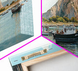 Morro Bay Panoramic Art, Nautical Landscape Painting, Canvas Print, Seascape Panoramic Painting, Seascape Landscape Wall Art Home Decor