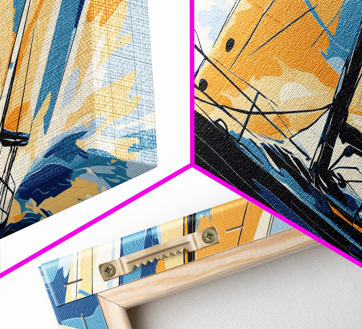 Pop Art Sailboat Painting Print - Vibrant Colorful Seascape Art - Nautical Landscape - Panoramic Ultra Wide Wall Art - Sail Boat Art