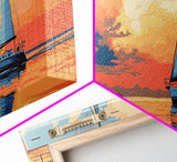 Retro Sailboat Painting Print Framed Canvas - Pop Art Sailboat Painting - Sailboat Wall Art - Nautical Landscape Ocean Painting - Home Decor