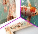 Reflections of a Koi Fish Panoramic Print, Canvas Print, Ready To Hang Wall Art, Koi Fish Painting, Soothing Decor, Zen Studio Art