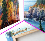Acadia National Park, Framed Canvas Print, Acadia Watercolor Painting, Extra Wide Panoramic Wall Art, Horizontal Mountain Landscape Painting