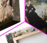 Victorian Women Having a Summer Party on the River, Framed Canvas Print, Victorian Summr Day Oil Painting Print, Whimsical Wall Art