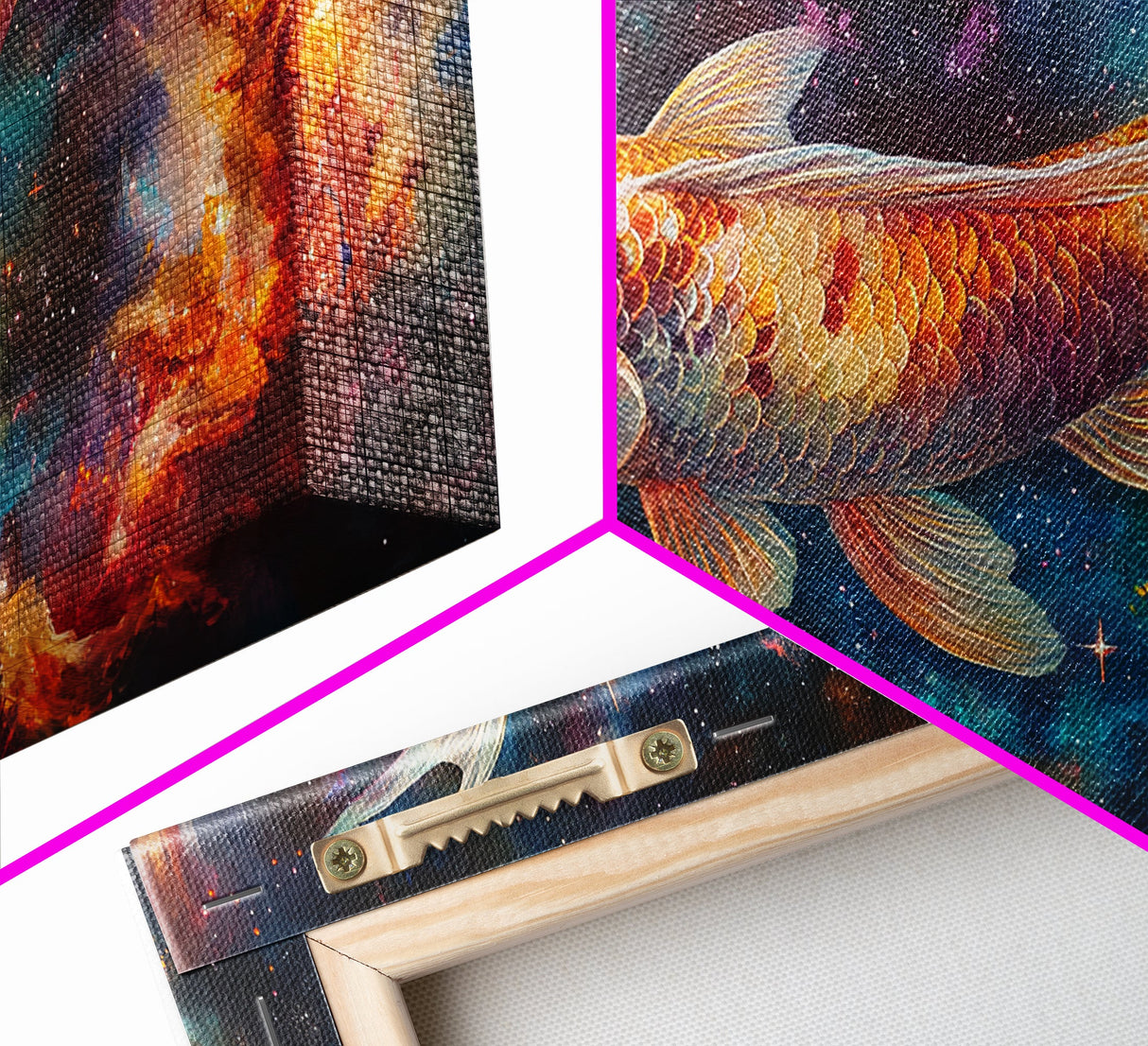 Koi Fish in Space, Framed Canvas Print, Abstract Wabi Sabi Style Painting, Koi Fish Home Decor, Japanese Style Artwork, Boho Decor