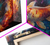 Koi Fish in Space, Framed Canvas Print, Abstract Wabi Sabi Style Painting, Koi Fish Home Decor, Japanese Style Artwork, Boho Decor