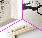 Black and White Wall Art, Framed Canvas Print, Dead Branch Painting on a Black Background, Charcoal Sketch, Charcoal Painting Wall Art