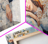 Decadent Young Woman Inspired Wall Art, Framed Canvas Print, Victorian Oil Painting Of a Woman Taking a Nap, Cute Bedroom Decor