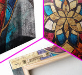 Abstract Textile Pattern Framed Canvas Print, Retro Wall Art, Scenic Decor, Statement Piece, Accent Piece Wall Art, Above Mantle Art