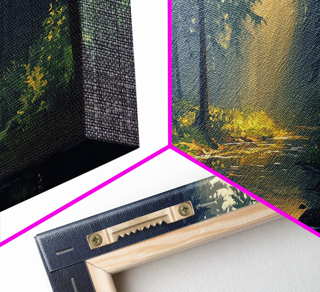 Sun Shines Through The Forest Trees, Framed Canvas Print, Fantasy Landscape Painting, Forest Landscape Oil Painting Print, Living Room Decor