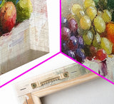 Still Life of Grapes, Fruit and Wine, Framed Canvas Print, Eclectic Kitchen Home Decor, Kitchen Wall Art, Dining Room Wall Art, Art For Kitchen