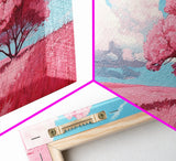 Pink Fields - Abstract Wall Art - Framed Canvas Print - Abstract Landscape Painting - Surrealist Wall Art - Above Sofa Modern Art