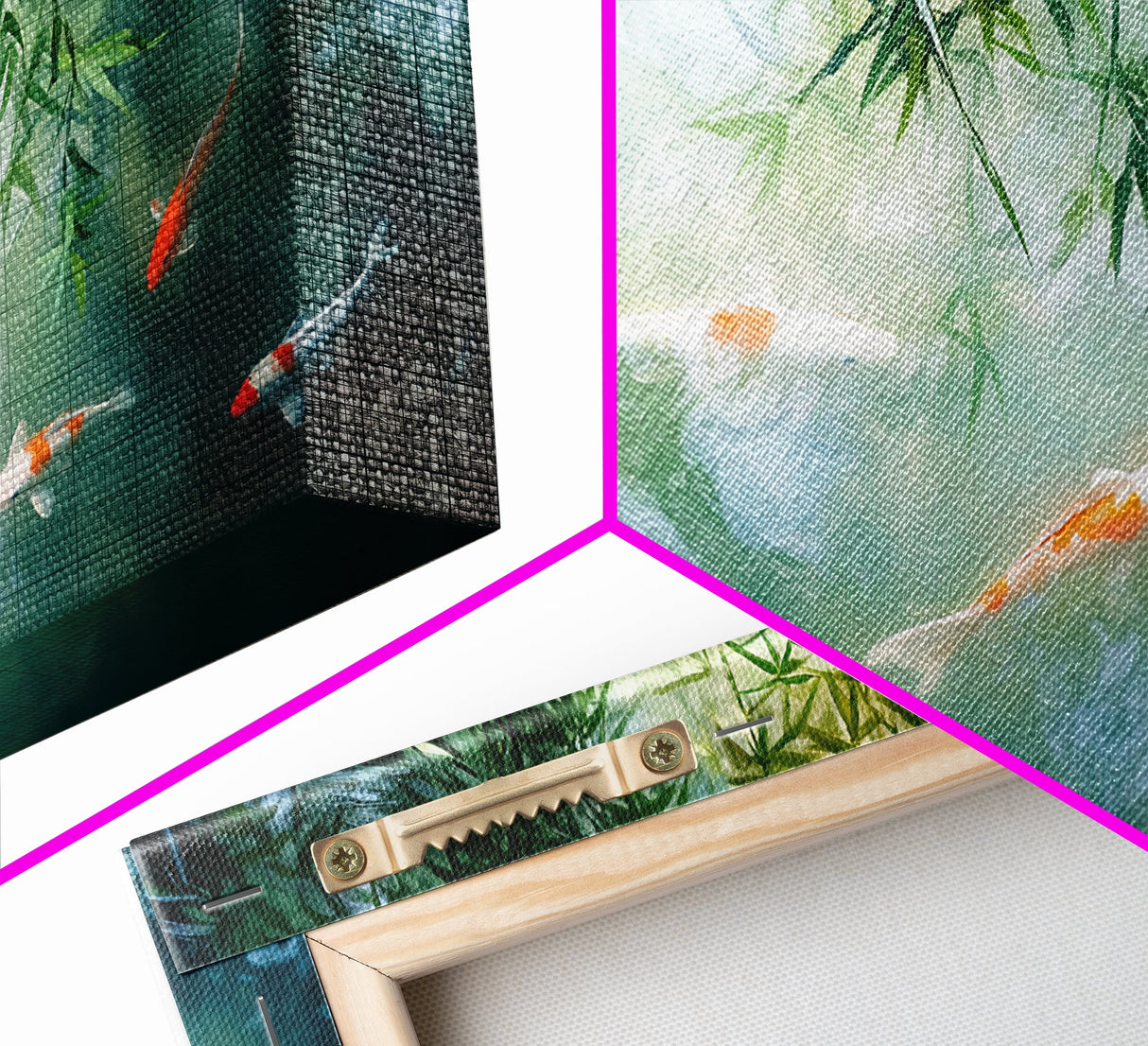 Koi Fish Swimming In a River Framed Canvas Print - Minimalist Art Wabi Sabi Style Home Decor