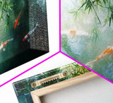 Koi Fish Swimming In a River Framed Canvas Print - Minimalist Art Wabi Sabi Style Home Decor