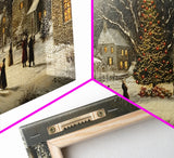 Winter Street Scene - Victorian Christmas Village Oil Painting Print - Ready To hang Christmas Art - Christmas Wall Art - Cozy Christmas Print