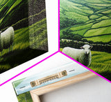 Scottish Highlands Canvas Print | Scottish Farmhouse Wall Art | Painting of Sheep in Scotland | Scotland Landscape Oil Painting