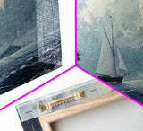 Pirate Ship Off The Coast, Framed Canvas Print, Wood Framed Art, Nautical Decor, Sailboat Painting