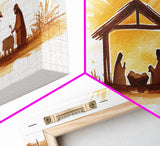 Cute Nativity Watercolor Painting Canvas Print - Framed Wall Art - Ready To Hang - Christmas Nativity Centerpiece Wall Art