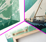 Bird's Eye View of a Sailboat Nautical Painting Print, Framed Canvas Art, Statement Piece, Nautical Centerpiece Wall Art
