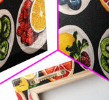 Fruit Basket Painting Canvas Print, Modern Fswmrhouse Kitchen Wall Art, Vintage Fruit Art For Dining Room Framed and Ready To Hang