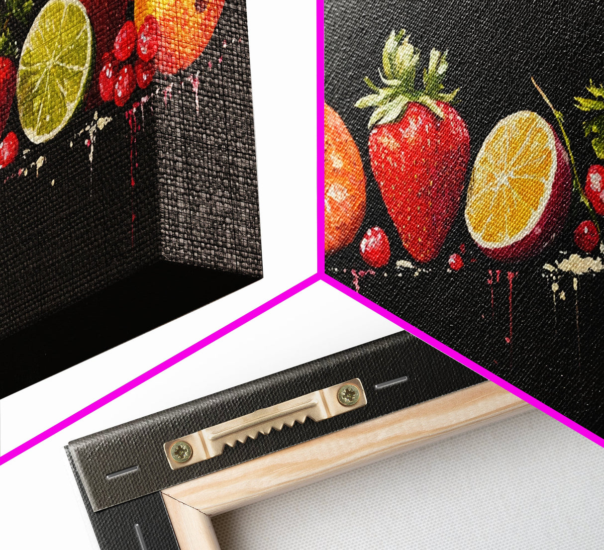 Funky Fruit Painting Print, Framed Canvas Art, Fruit Painting Rustic Large Farmhouse Kitchen Wall Art Vintage Fruit Wall Art For Kitchen