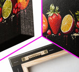 Funky Fruit Painting Print, Framed Canvas Art, Fruit Painting Rustic Large Farmhouse Kitchen Wall Art Vintage Fruit Wall Art For Kitchen