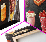 Retro Kitchen Wall Art Canvas Print, Oil Painting Of Desserts, Kitsch Home Decor, Dining Room Art, Restaurant Wall Art, Decor for Restaurant