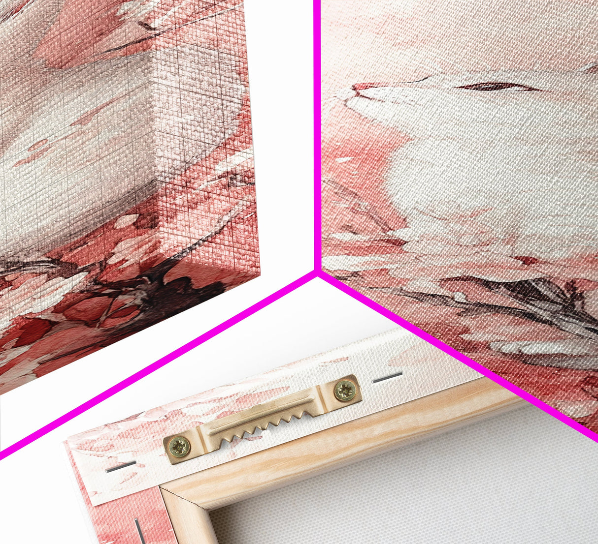 White Cat and Butterfly Canvas Print Light Pink Wall Art Cherry Blossom Painting Whimsical Art Bedroom Decor Gift Idea
