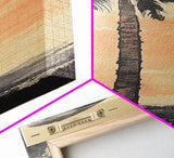 Framed Canvas Print Moody Palm Tree Painting Sunset Coastal Wall Art, Rustic Decor, Tropical Living Room Above Sofa Art, Bedroom Art Print