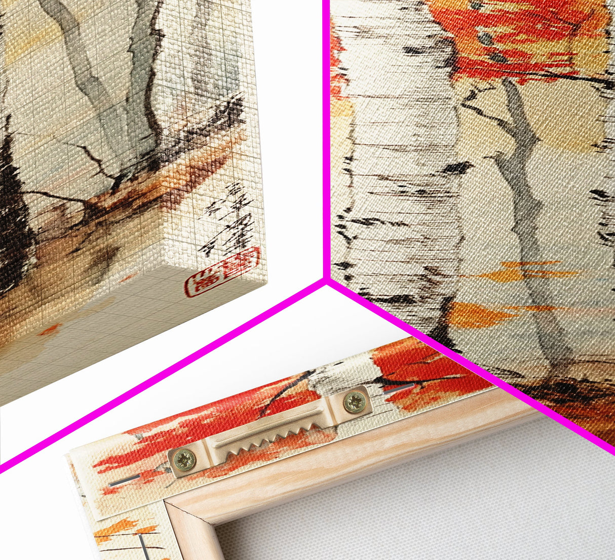 Canvas Print Japanese Birch Trees in Autumn, Traditional Wabi Sabi Art, Rustic Decor Above Bed Wall Art, Cozy Fall Living Room Decor