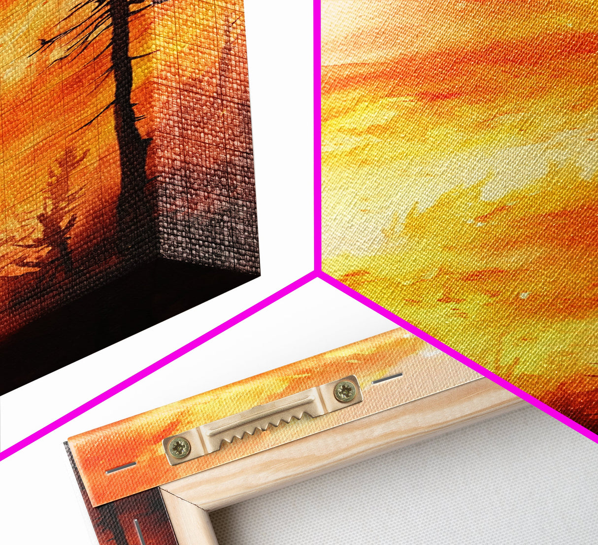 Sunset Blaze in Forest Framed Canvas Print – Dramatic Wall Art, Fiery Forest, Moody Scene, Rustic Decor, Living Room Art, Tall Narrow Art