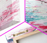 Blooming Pink Sakura Flowers Art - Framed Canvas Print for Japanese Decor, Cherry Blossom Art, Botanical Wall Decor, Pink Floral Painting