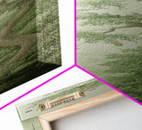 Misty Green Botanical Scene - Framed Canvas Print Showcasing Wabi Sabi Art Style with Tranquil Tree Landscape