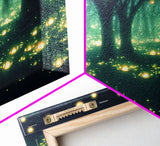 Fireflies At Night In A Fantasy Forest,  Framed Ready To Hang Canvas Print, beautiful wall art, guest room decor