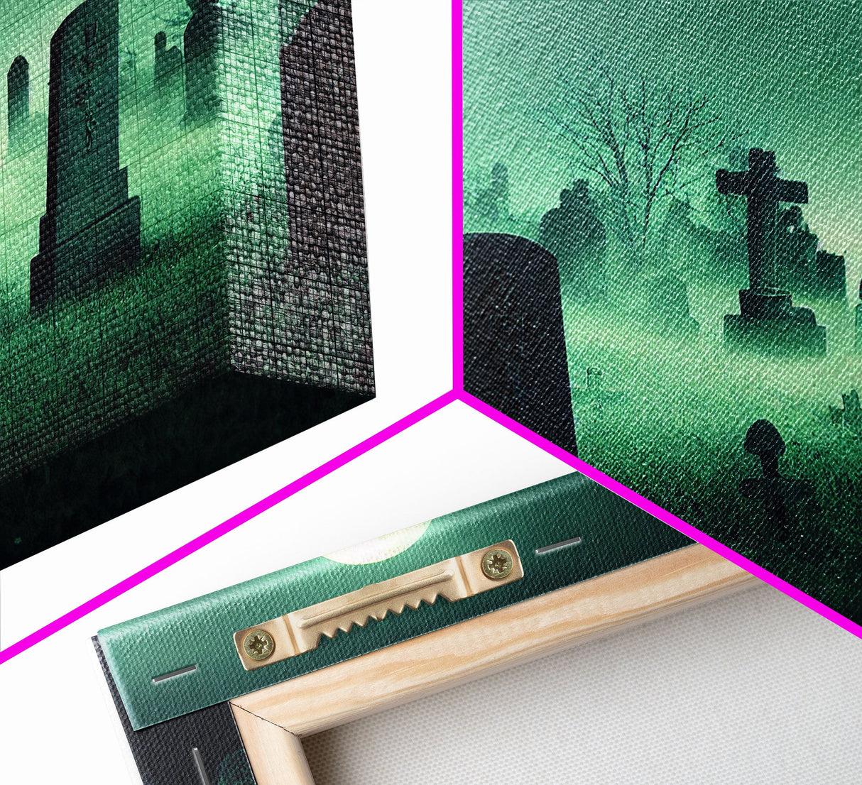 Full Moon Over A Haunted Cemetery At Night, Spooky Creepy Graveyard, ready to hang canvas print wall art, Halloween Art