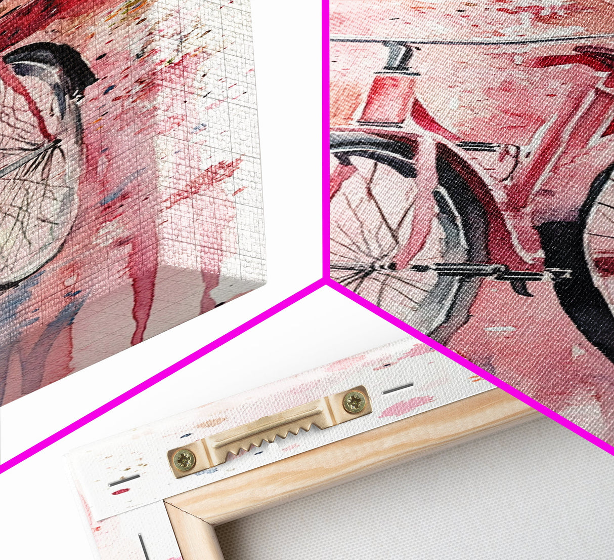Bicycle Art Canvas Print Retro Pink Wall Art Long Narrow Vintage Style Above Couch Gift Idea Light Pink Minimalist Wabi Sabi Art