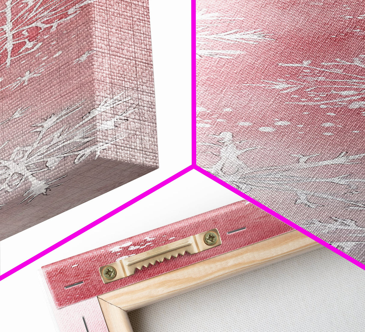 Snowflake Canvas Print Christmas Light Pink Art Whimsical Skinny Wall Art Vertical Art Winter Decor Living Room Rustic Guest Room