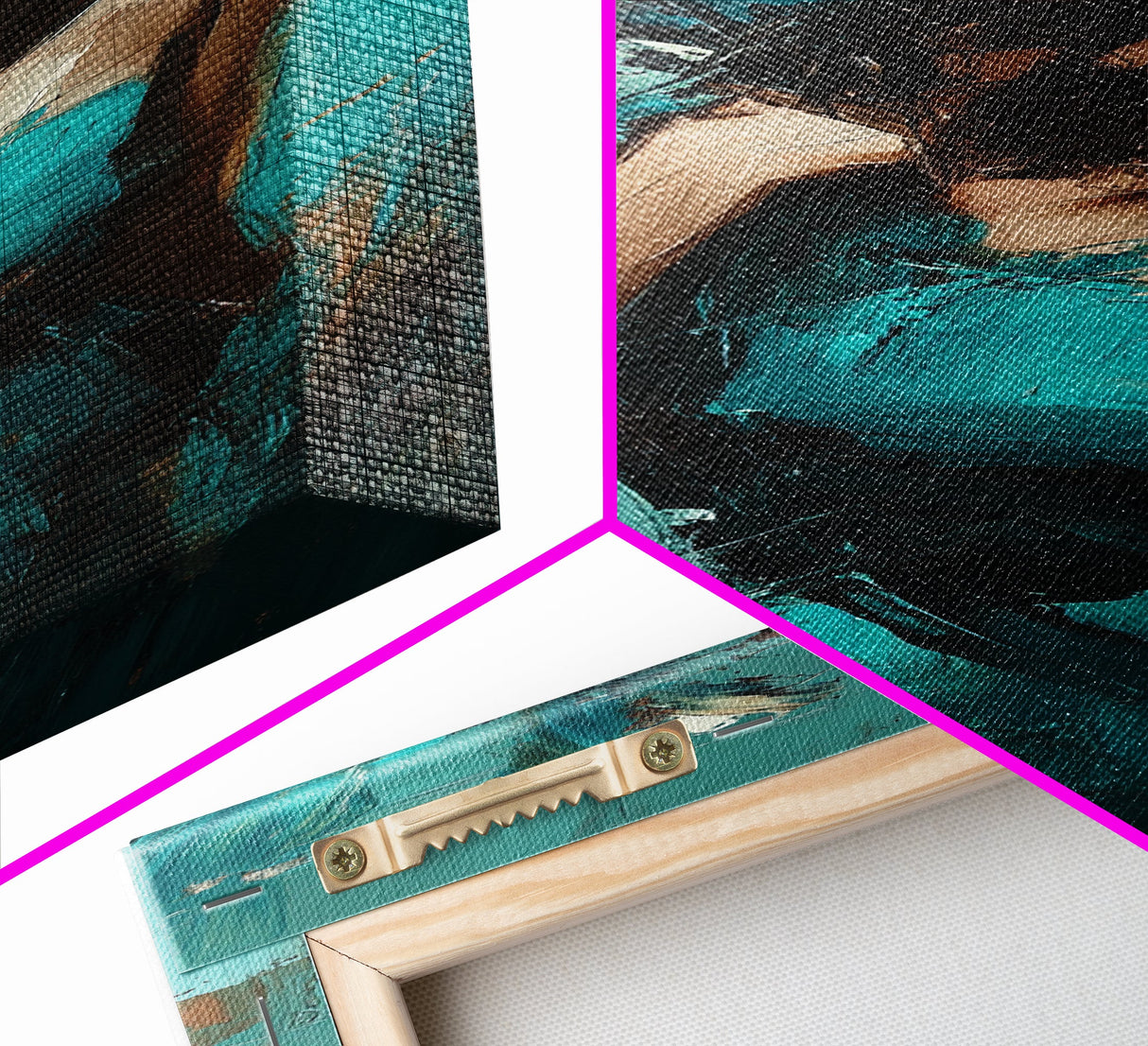 Moody Woman Framed Canvas Print in Teal, Dark Romance Painting, Moody Art, Living Room Art, Gift Idea, Vertical Wall Art