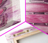 Shimmer Palette Canvas Print, contemporary gemstone painting in pink and purple hues, long narrow wall art with modern abstract vibes.