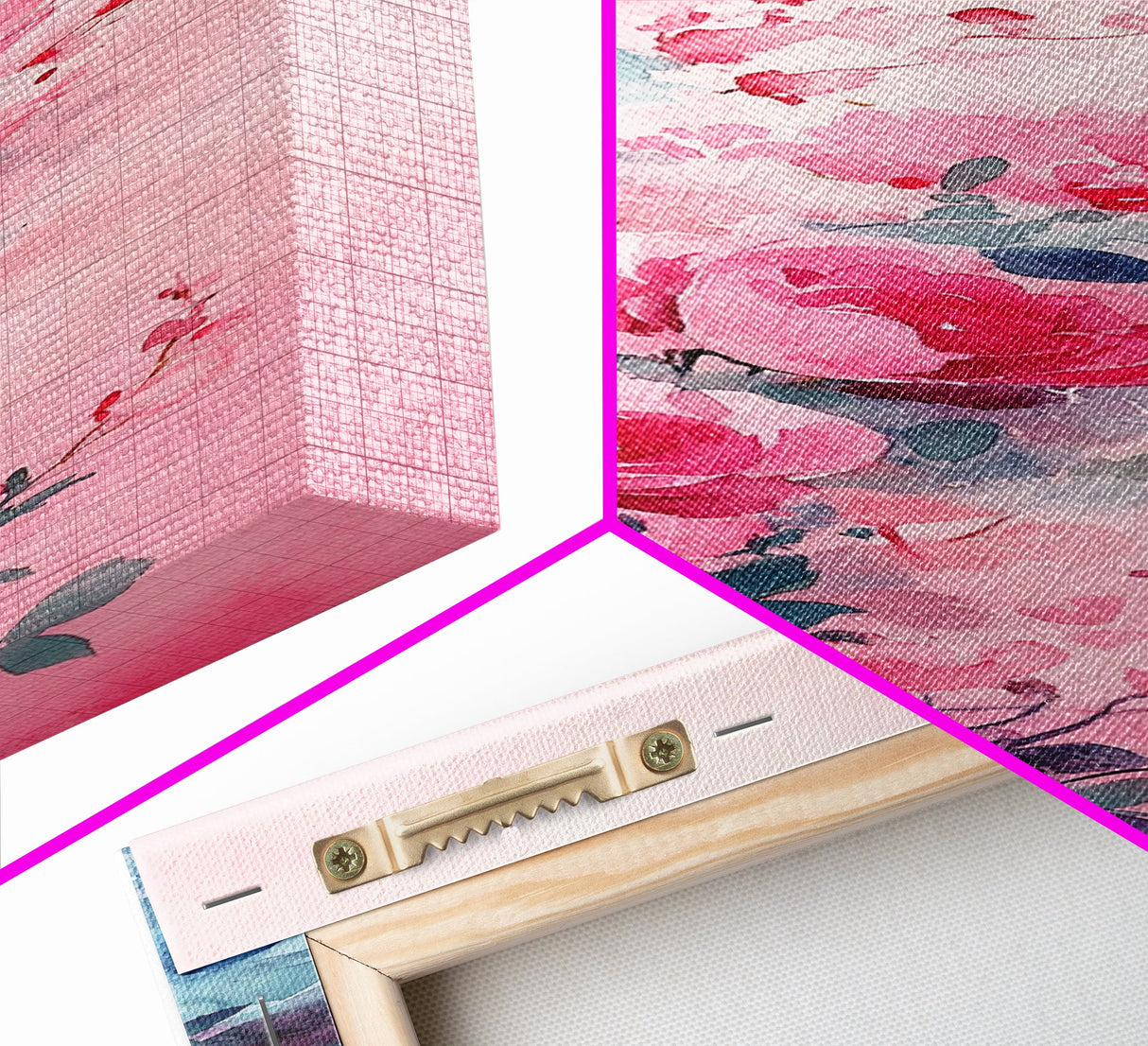 Romantic Rose Painting Framed Canvas Print with Light Pink Wall Art Featuring Cherry Blossom Details and Cozy Bedroom Decor Accents