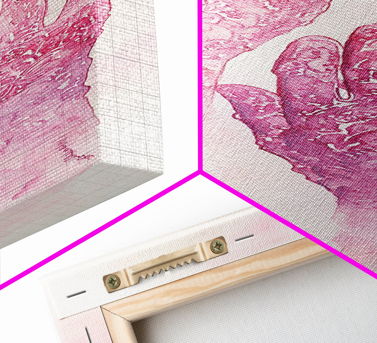 Intricate Henna Hands Painting Framed Canvas Print Featuring Unique Pink Wall Art with Subtle Geometric Design Therapy Art Theme
