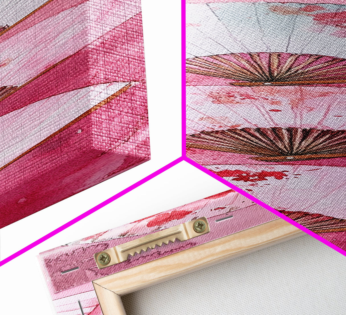 Elegant Fans Canvas Print - Chinoiserie Style Long Narrow Wall Art, Vintage-Inspired Pink Artwork, Skinny Vertical Painting
