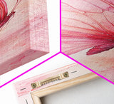 Butterfly Side View Framed Canvas Print Pink Wall Art Light Pink Wall Art Vertical Wall Art Rustic Decor Above Couch Art