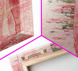Pink Floral Curtains Framed Canvas Print Whimsical Art Light Pink Wall Art Vertical Wall Art Minimalist Art Rustic Decor Gift