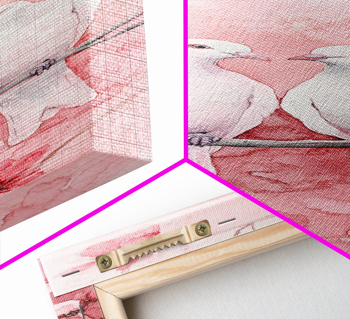 Lovebirds Canvas Print Cherry Blossom Pink Art Romantic Wall Decor Feminine Aesthetic Whimsical Gift Idea Bedroom Art