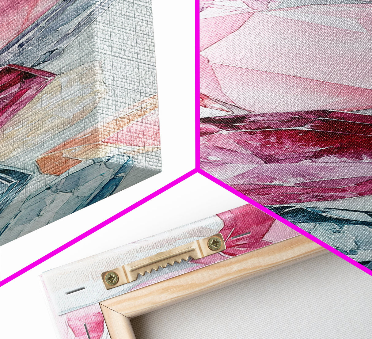 Gemstone Watercolor Painting Framed Canvas Print, Whimsical Pink Abstract Wall Art, Geometric Skinny Vertical Bedroom Art