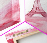 Eiffel Tower Painting Framed Canvas Print Romantic Parisian Wall Art Light Pink Decor Vertical Artwork Whimsical Home Accent Art