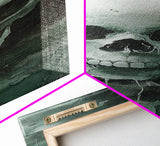 Minimalist Skull Canvas Print in Dark Green Tones, Wabi Sabi Art with Rustic Decor Style, Perfect for Unique Wall Art Accent