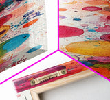 Colorful Abstract Dots Canvas Print Whimsical Art Modern Wall Decor Playful Vertical Art Gift Idea Light Pink Wall Art