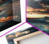 Radiant Sky Abstract Blue Wall Art Framed Canvas Print Coastal Decor Moody Wall Art Extra Wide Art Horizontal Panoramic