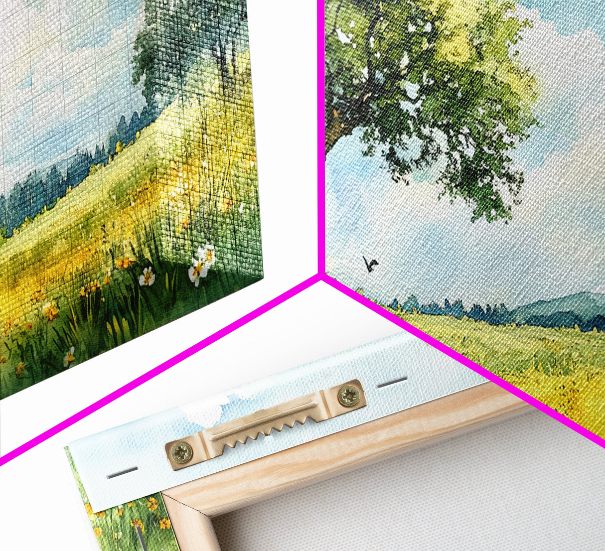 Sunny Meadow Elegance Canvas Print Featuring Oak Tree Art and Wildflower Painting Rustic Decor for Living Room Wall Art